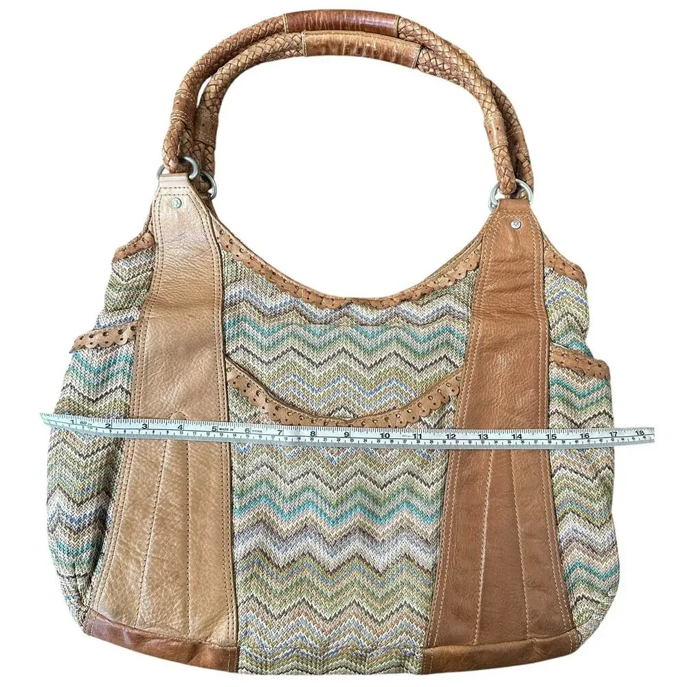 Sigrid Olsen Colorful Leather Hobo Bag Braided Handles Boho Hippie Festival